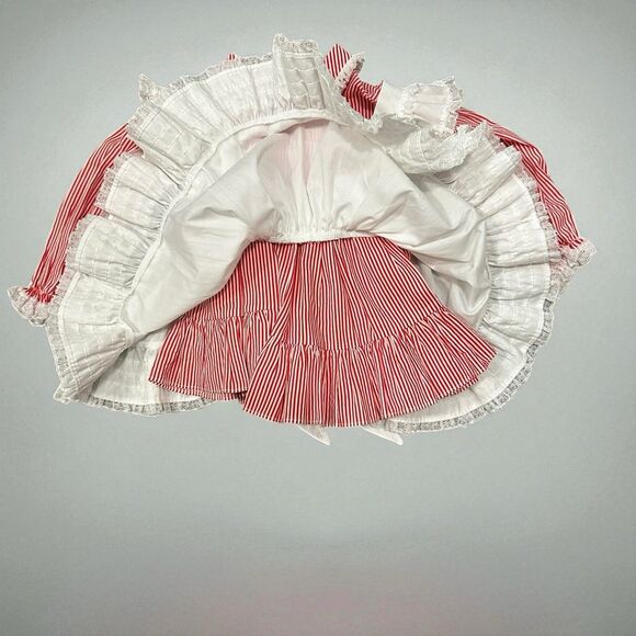 Vintage MINI WORLD Red & White Pinafore Party Dress size L 9-12 Mo Full Skirt - Picture 3 of 10